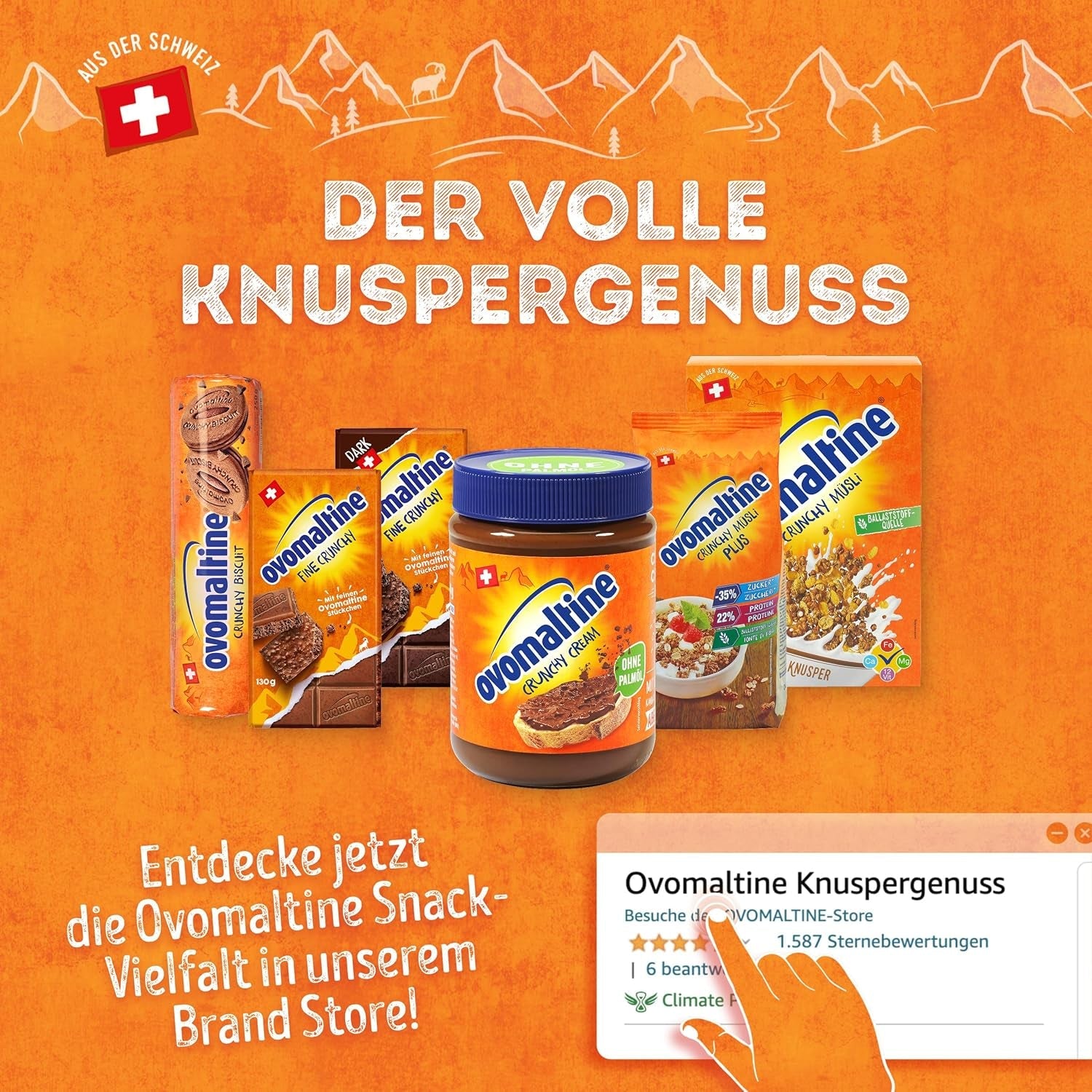 Ovomaltine OVO BREAK Barretta Wafer e Cioccolato - uno snack croccante dal gusto inconfondibile della nostra apprezzata Creme Crocante, naturalmente senza olio di palma (4 x 39g)