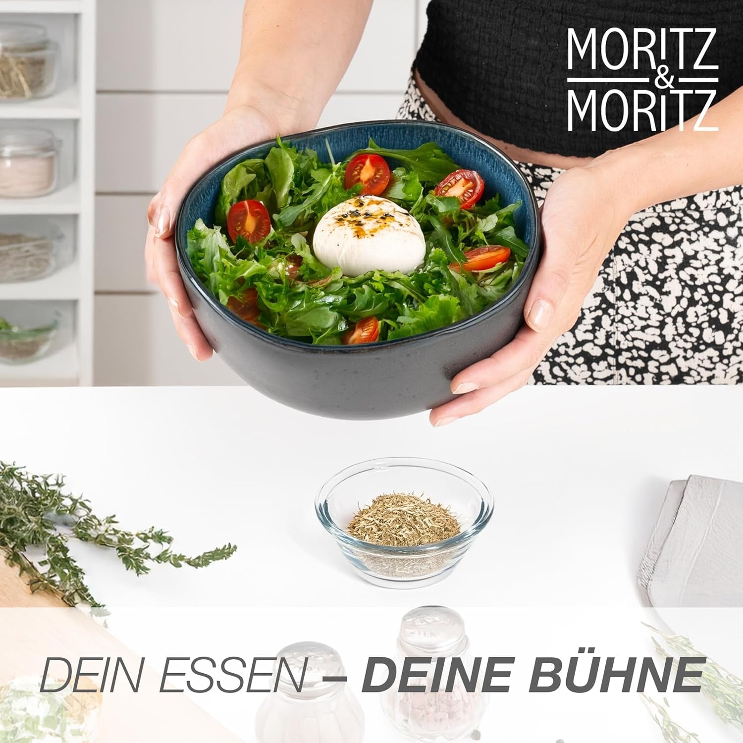 Moritz & Moritz ORGANIC Set di ciotole da portata, Blu - 2 grandi ciotole in gres di alta qualità, moderne e senza tempo, adatte al microonde e alla lavastoviglie - perfette per insalate, pasta, snack e altro ancora
