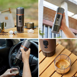 Macchina per caffè espresso CONQUECO 12V: macchina per caffè espresso portatile con batteria per campeggio e viaggi - Riscaldamento rapido in 2,5 minuti - 8 tazzine per caffè espresso in una sola carica