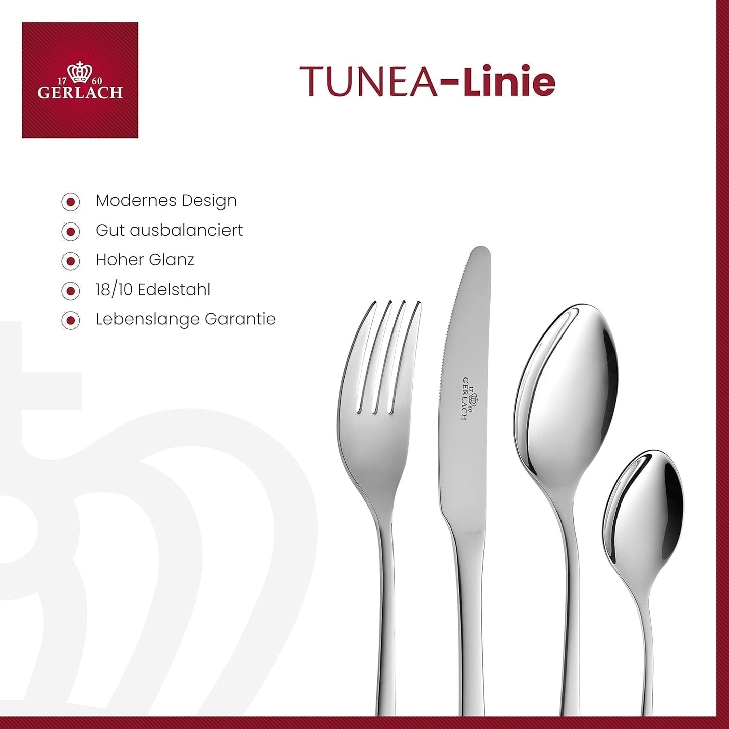 Gerlach 1760 Tunea Set, Posate Acciaio Inox, 24 pz, 6 Persone Cucina Naty Shop