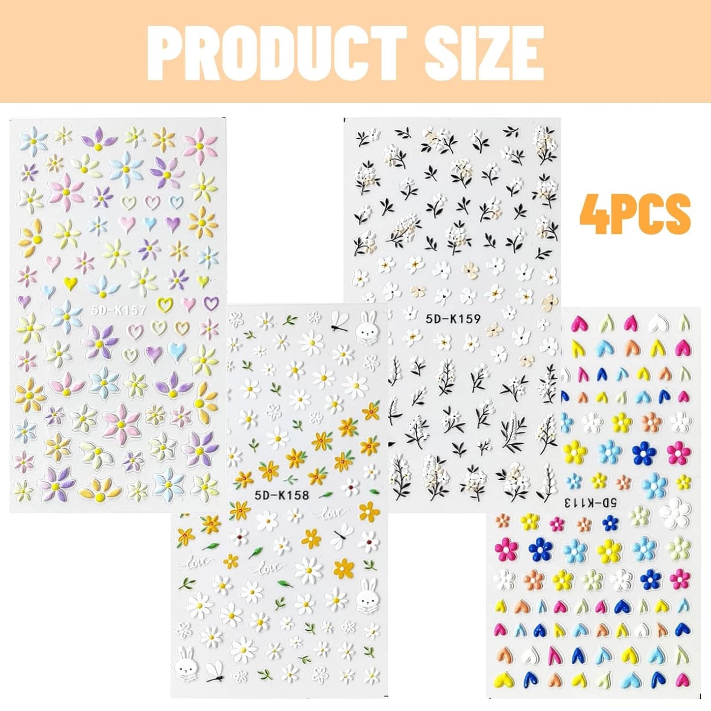 Set di adesivi per unghie per design unico, 4 accessori per nail art colorati, perfetti per gel 3D e strisce di gel UV