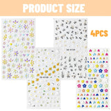 Set di adesivi per unghie per design unico, 4 accessori per nail art colorati, perfetti per gel 3D e strisce di gel UV