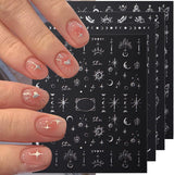 Adesivi per unghie metallizzati argento 3D, adesivi per unghie per donne, stella, luna, sole, lamina per unghie, adesivi autoadesivi, adesivi per unghie farfalla, adesivi per unghie, accessori per design delle unghie, 8 pezzi