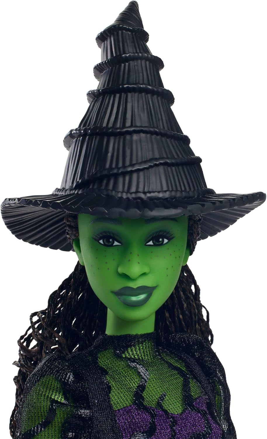Mattel Wicked Elphaba Fashion Doll e accessori con pelle verde, capelli intrecciati neri, varie pose possibili e abito da ballo staccabile, HXT62, [Multicolore]