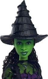 Mattel Wicked Elphaba Fashion Doll e accessori con pelle verde, capelli intrecciati neri, varie pose possibili e abito da ballo staccabile, HXT62, [Multicolore]