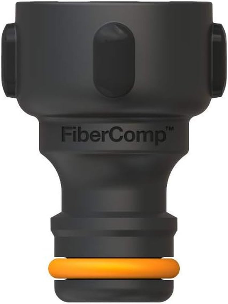 Fiskars Connettore per rubinetto, per rubinetti, Ø 21mm (G 1/2"), FiberComp, misura universale, 10g, Nero/Arancione, 1027053