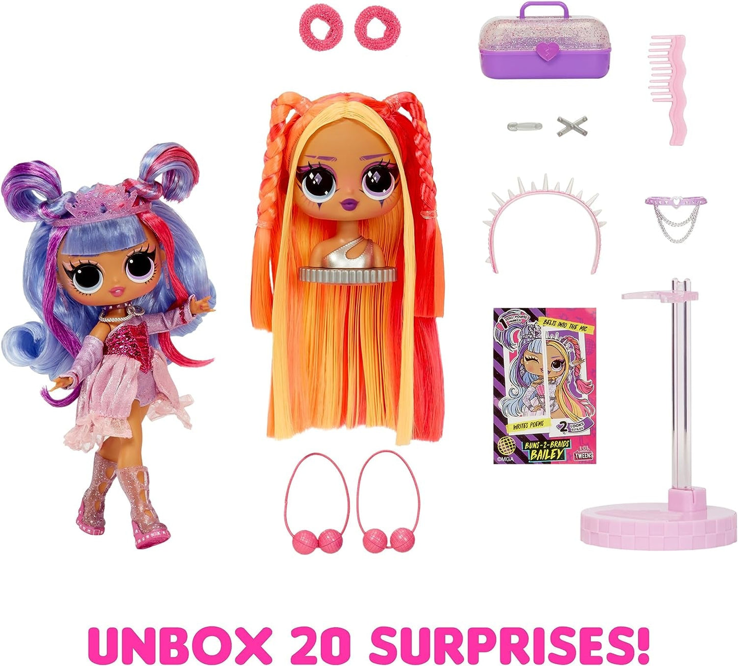 LOL Surprise Tweens Surprise Swap Series - Buns-2-Braids Bailey - Bambola alla moda con oltre 20 sorprese, inclusa una testa per lo styling e fantastici accessori e abiti - dai 4 anni in su
