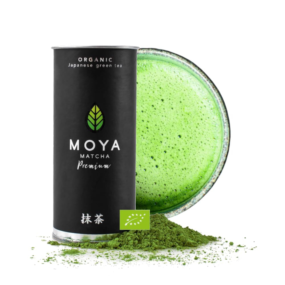 Polvere di tè verde biologico Moya Matcha | 100 g qualità premium per cerimonia | Coltivato e raccolto biologicamente a Uji, in Giappone | Tè verde matcha in polvere | Ideale per la cerimonia giapponese del tè all'acqua