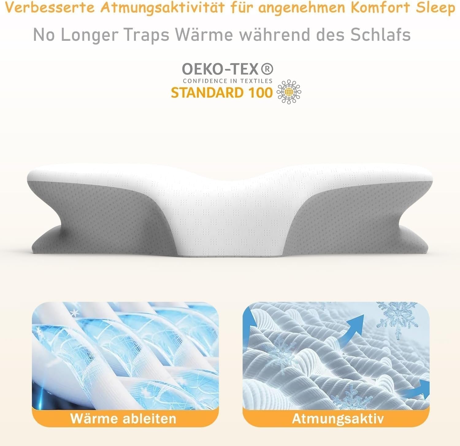 Cuscino cervicale ergonomico in memory foam con fodera lavabile rimovibile per sonno ortopedico, dolori al collo e dolori addominali (55X35X13 cm) Naty Shop Cuscini ortopedici cervicali