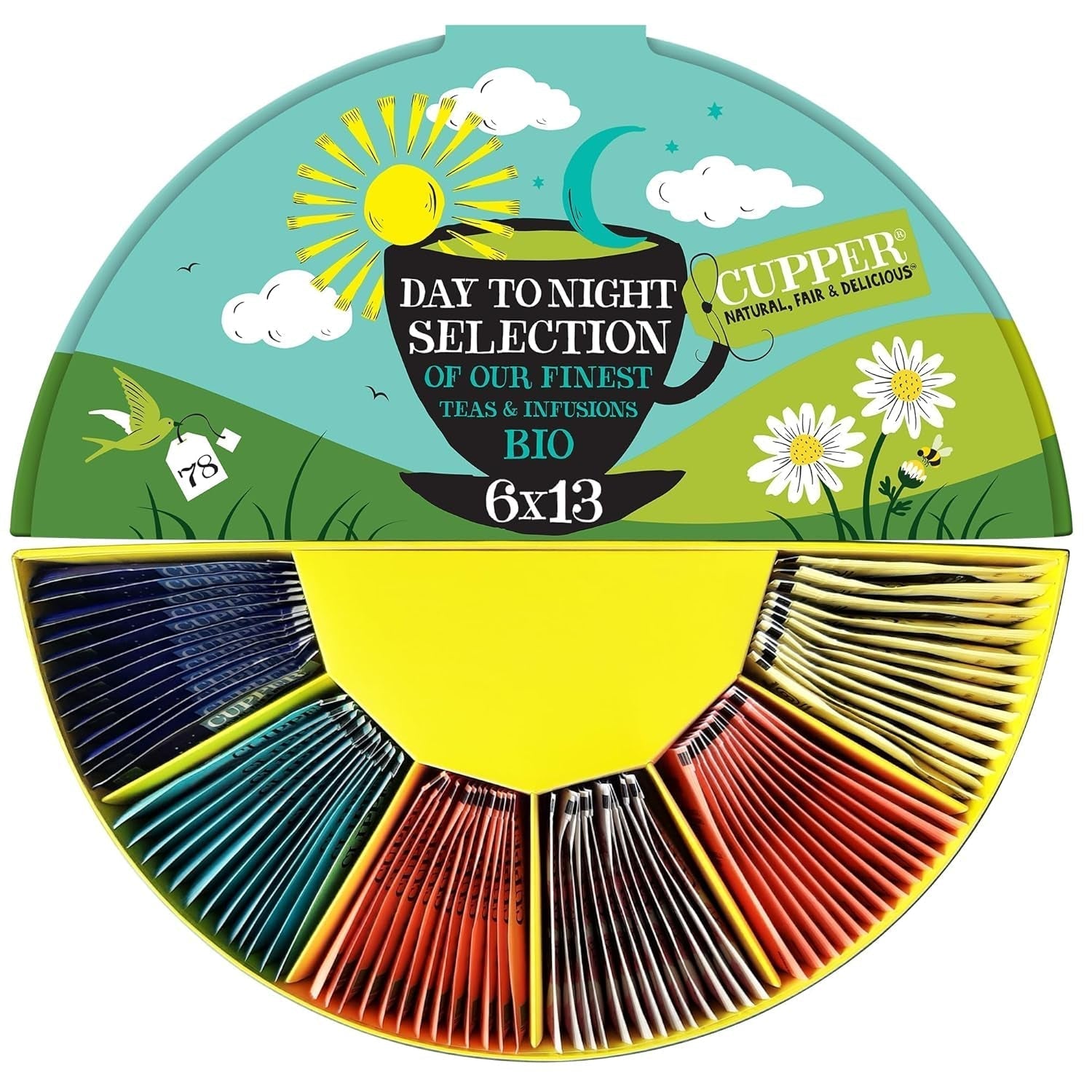 Set regalo di tè biologico Cupper, 6 assortimenti di tè alle erbe e alla frutta per tutto il giorno, set da tè, confezione regalo, collezione di tè biologico selezionato (1 scatola, 78 bustine di tè)
