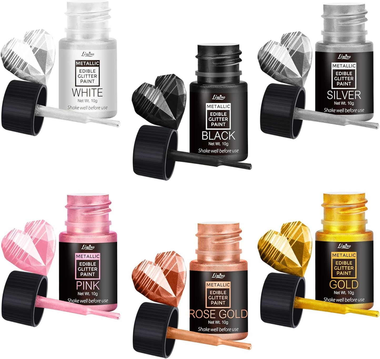 Glitter commestibili liquidi - 6 colori metallici, polvere glitter commestibile liquida per decorare torte, dolci, macaron - colorante alimentare metallizzato, colori glitter per biscotti, fondente, torte, muffin