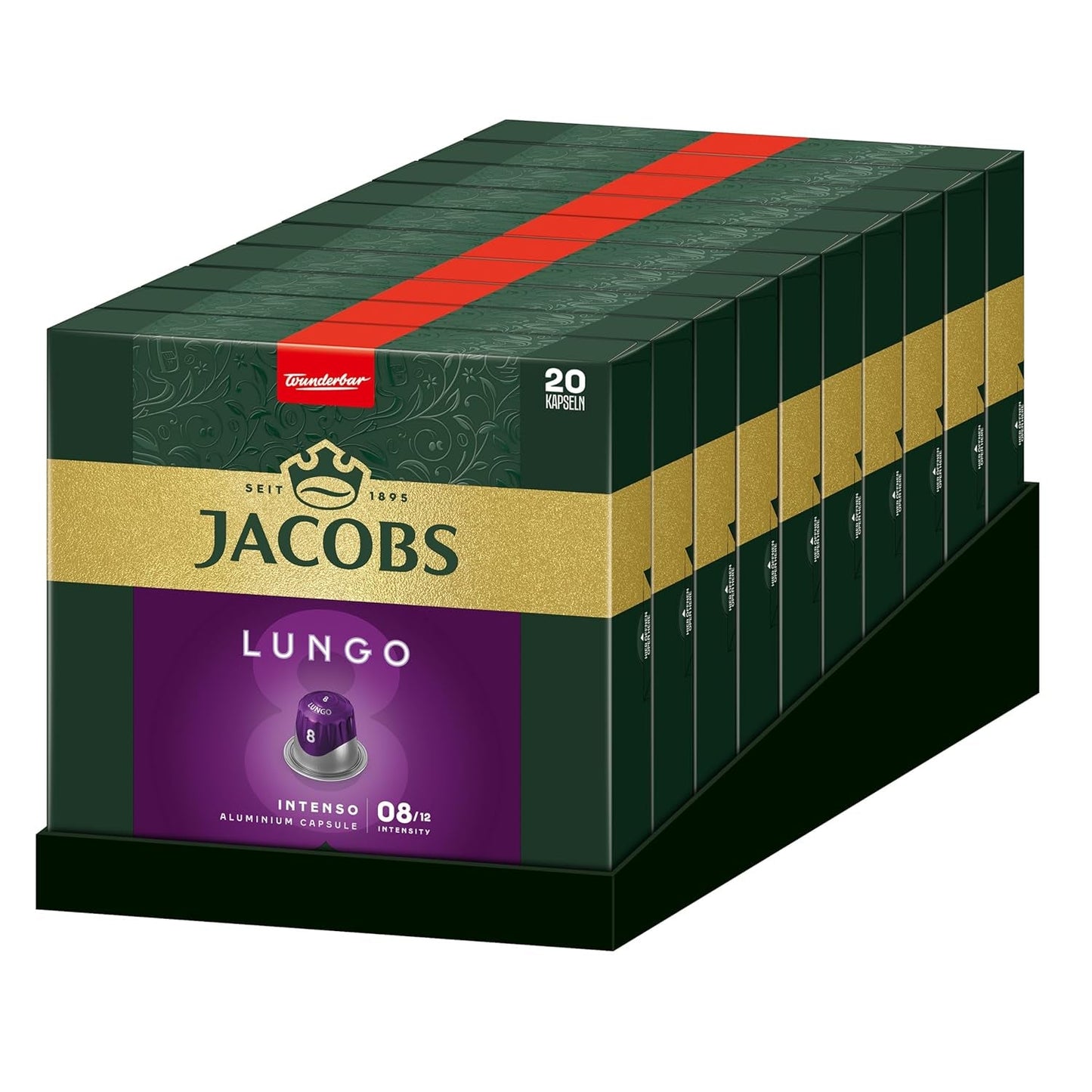 Jacobs Kaffeekapseln Lungo Intenso, Intensität 8/12, 10 x 20 Getränke, Nespresso* compatibile Kaffee Kapseln, 200 Kapseln