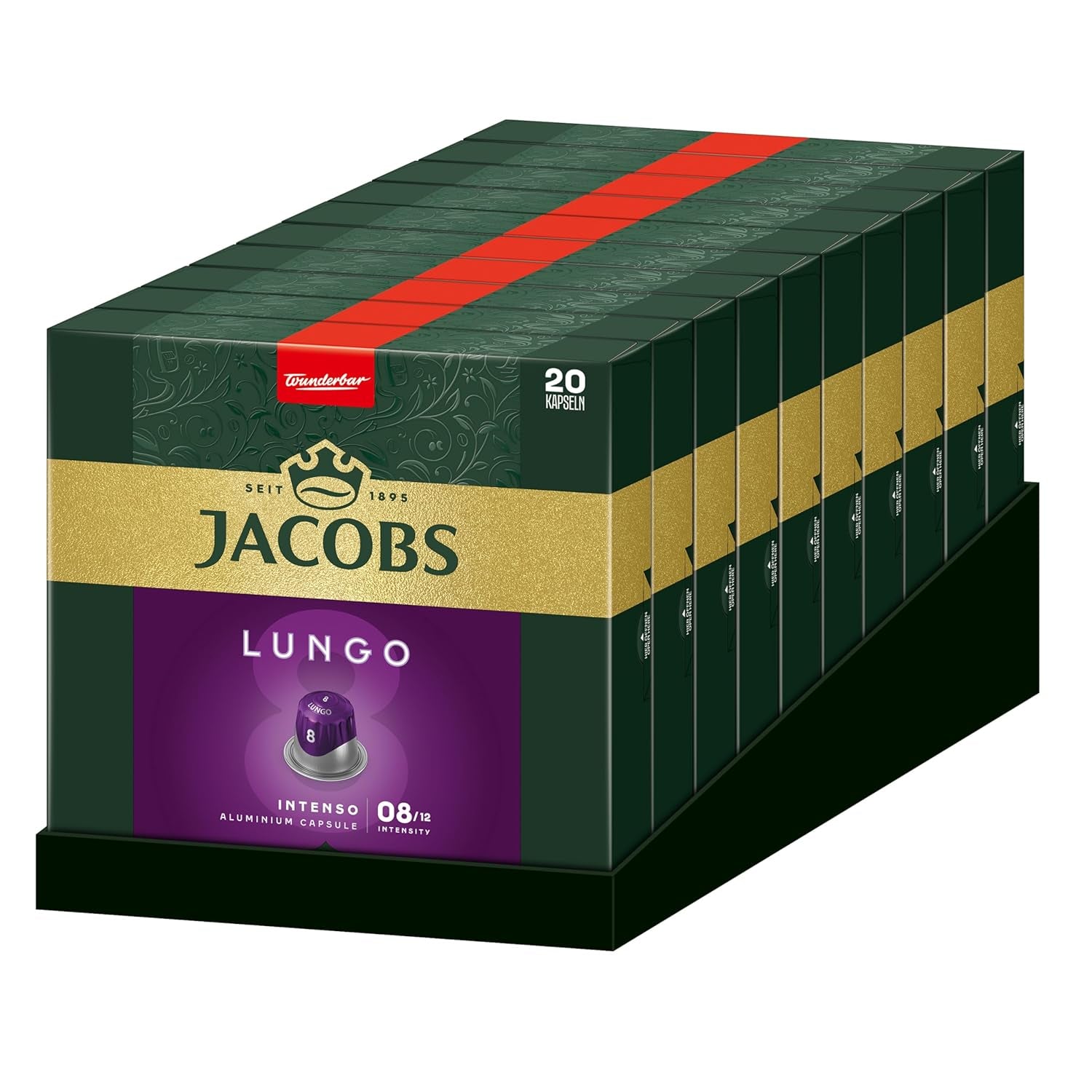Jacobs Kaffeekapseln Lungo Intenso, Intensität 8/12, 10 x 20 Getränke, Nespresso* compatibile Kaffee Kapseln, 200 Kapseln