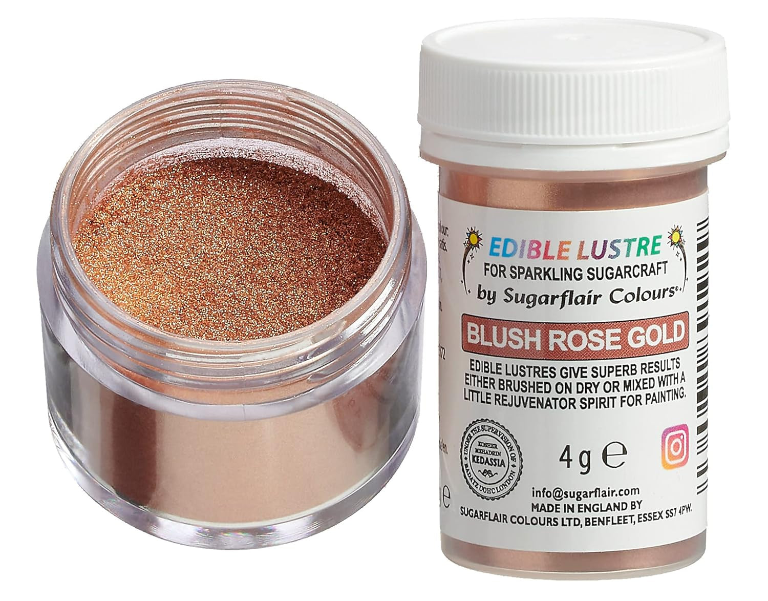 Colorante alimentare commestibile Sugarflair Lustre Blush Rose Gold - Polvere commestibile brillante per torte, muffin, cioccolato, pasticcini, dessert, gelati, bevande, cocktail e altro - 4g