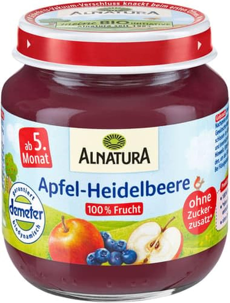 Barattolo di vetro Demeter con mele e mirtilli, 125 g