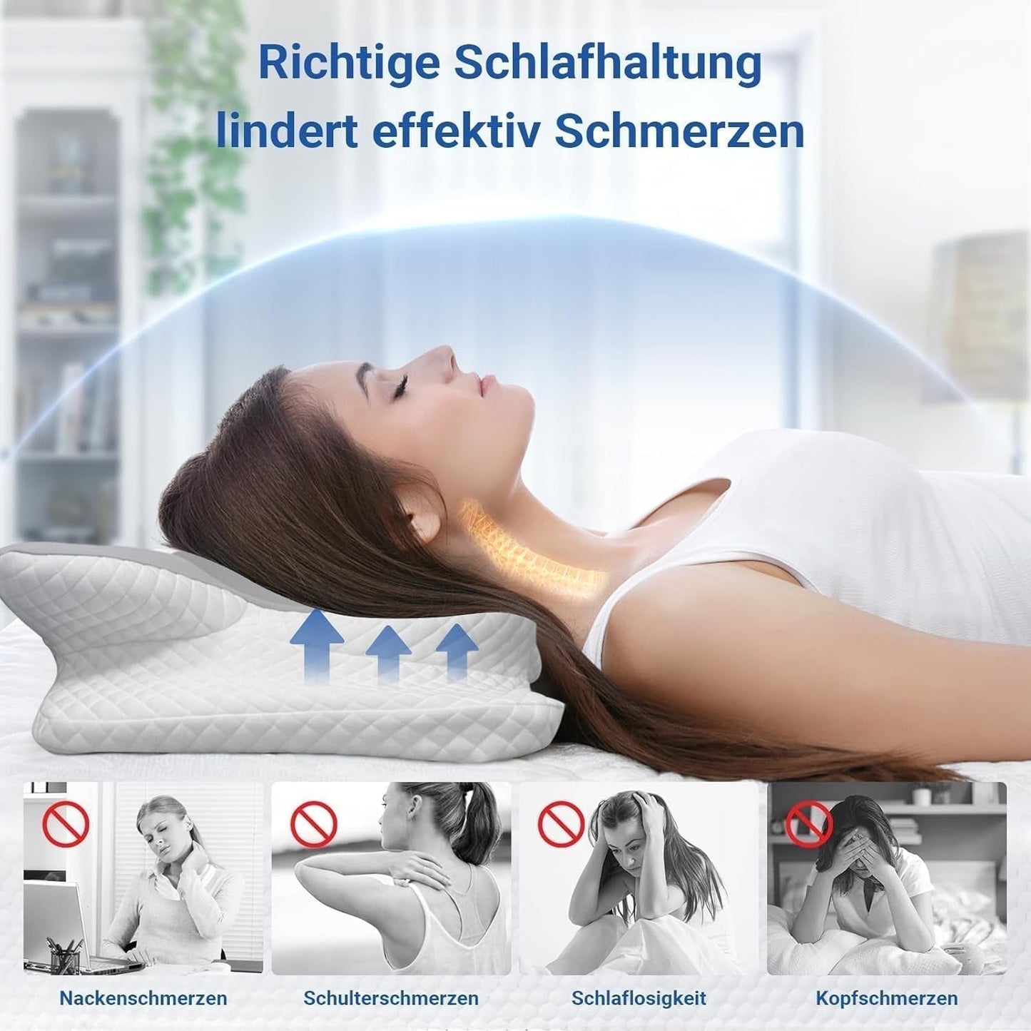 Hothands Cuscino Memory Foam Cuscino Ortopedico ergonomico Lato Schiena Cuscino per Sollievo dal Dolore Addominale Migliora la Qualità del Sonno 62X41X13/11Cm Cuscini Ortopedici Cervicali Naty Shop