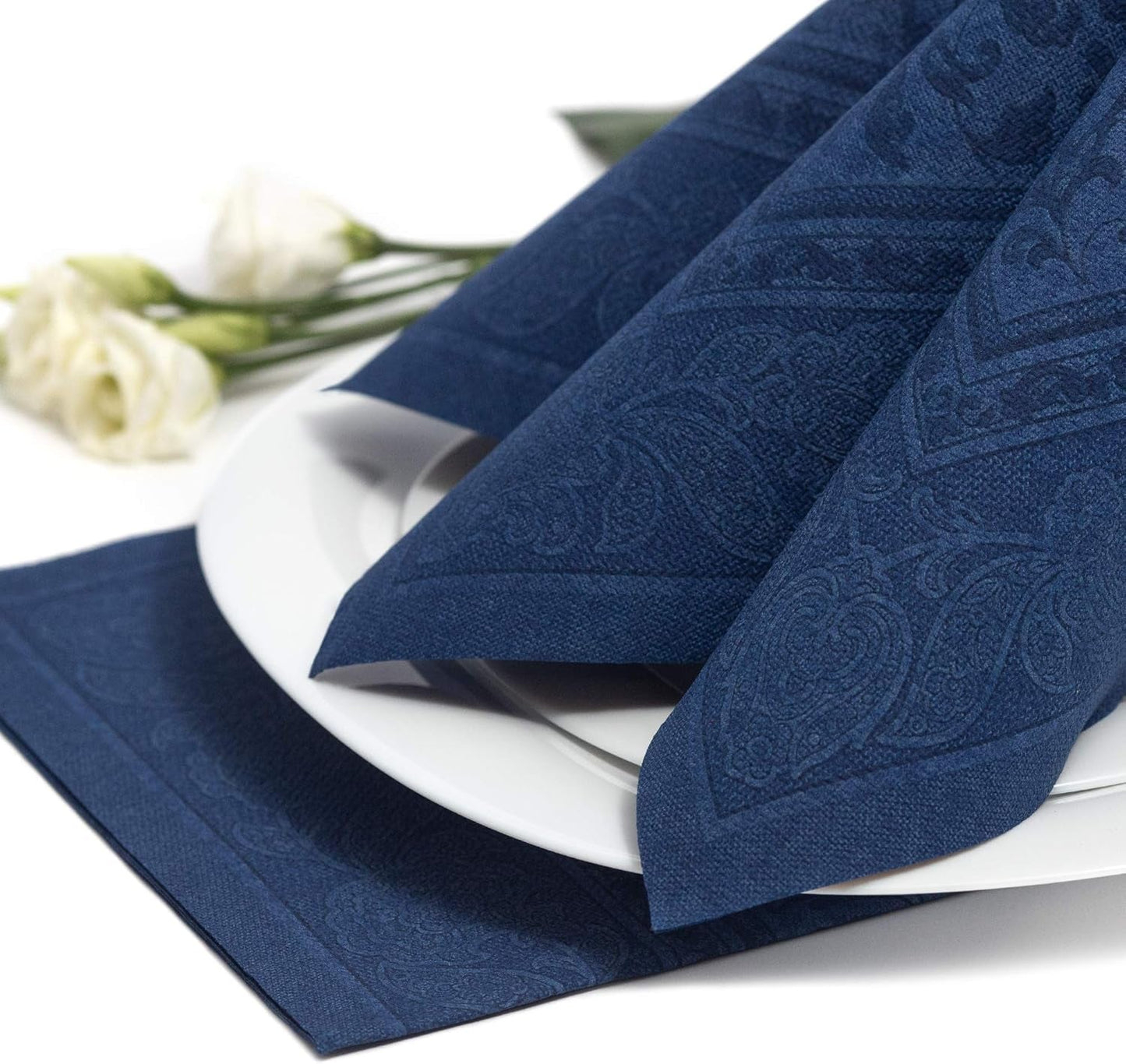 50 tovaglioli "ROYAL Collection" piega 1/4 40 Cm X 40 Cm blu scuro "Ornamenti"