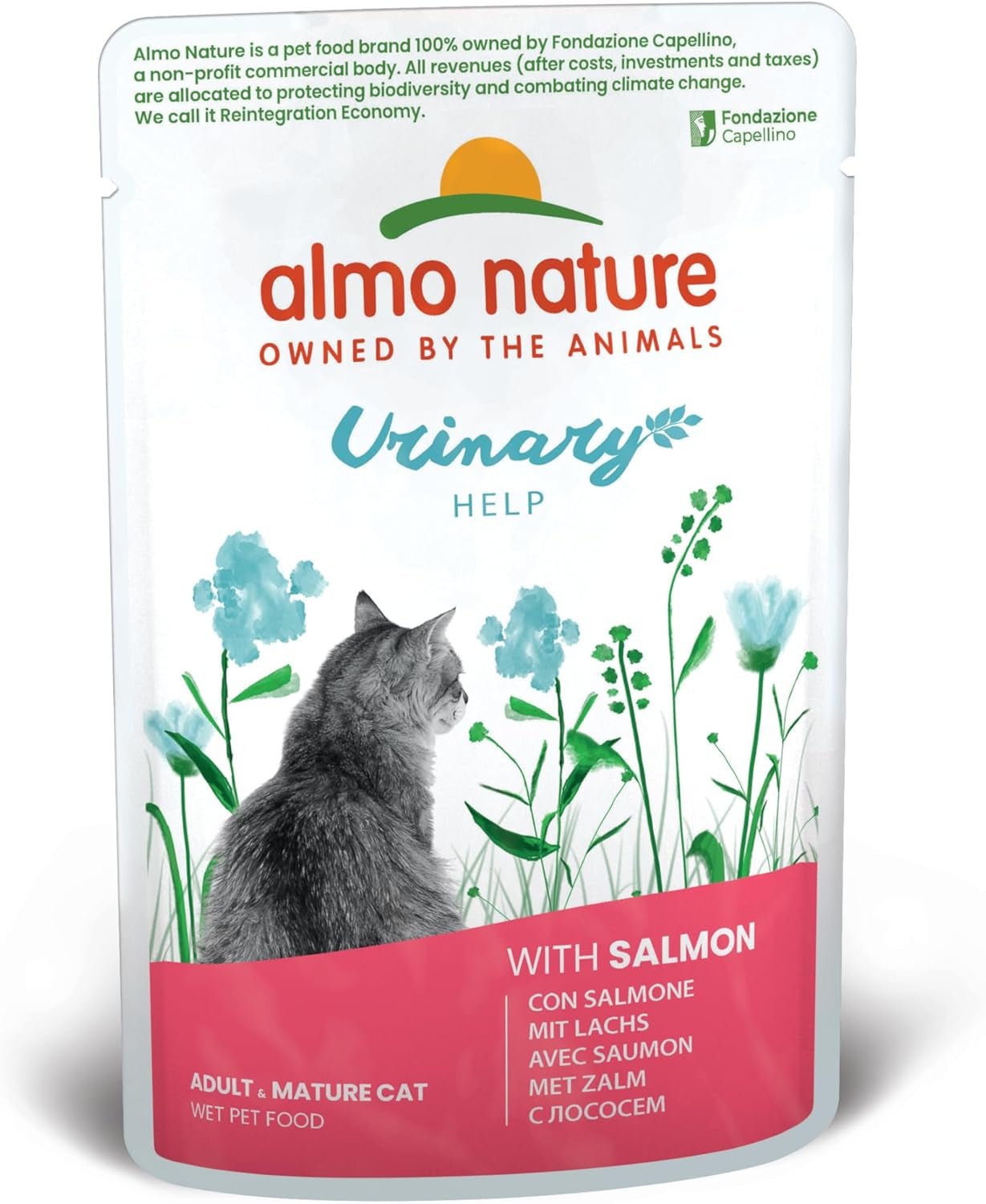 almo nature Functional Urinary Help - Alimento umido per gatti adulti con salmone - Supporta la salute delle vie urinarie - 30 buste da 70 g ciascuna