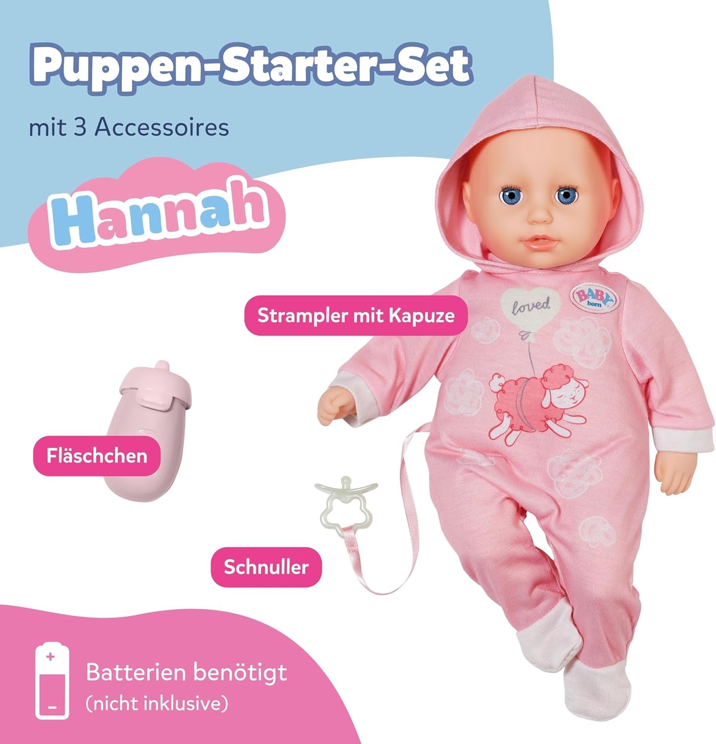 BABY Born Hannah Gioca con me - Bambolina con 5 funzioni - Corpo in materiale morbido compresi accessori - Bambola da 36 cm - Funziona a batteria - Adatto a bambini da 1 anno
