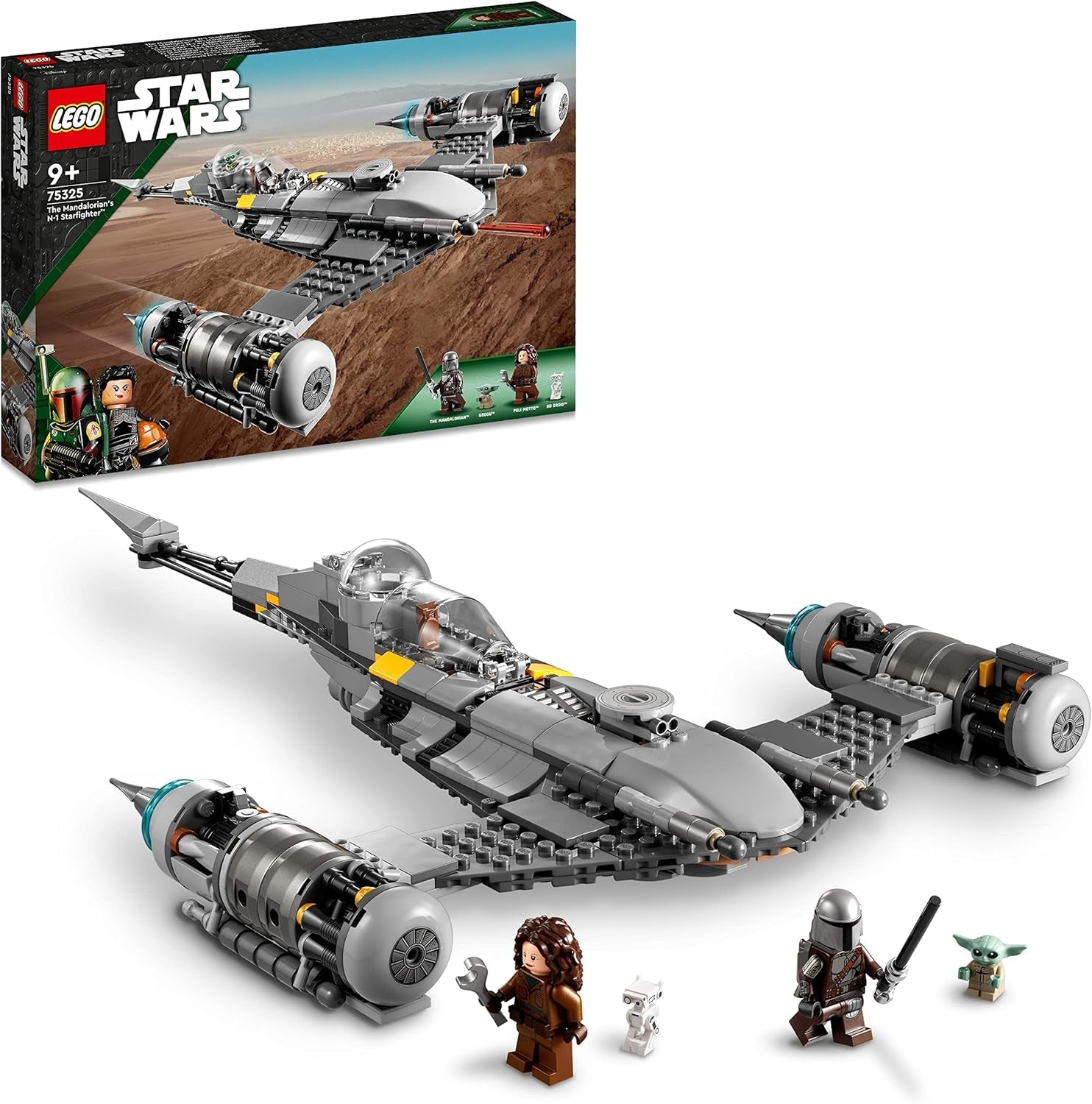 LEGO Star Wars The Mandalorian Fighter N-1 dal Libro di Boba Fett Giocattolo da costruzione con astronave Set di 4 personaggi incluso Baby Yoda Figura 75325 Set da costruzione Besuche den LEGO-Store Single