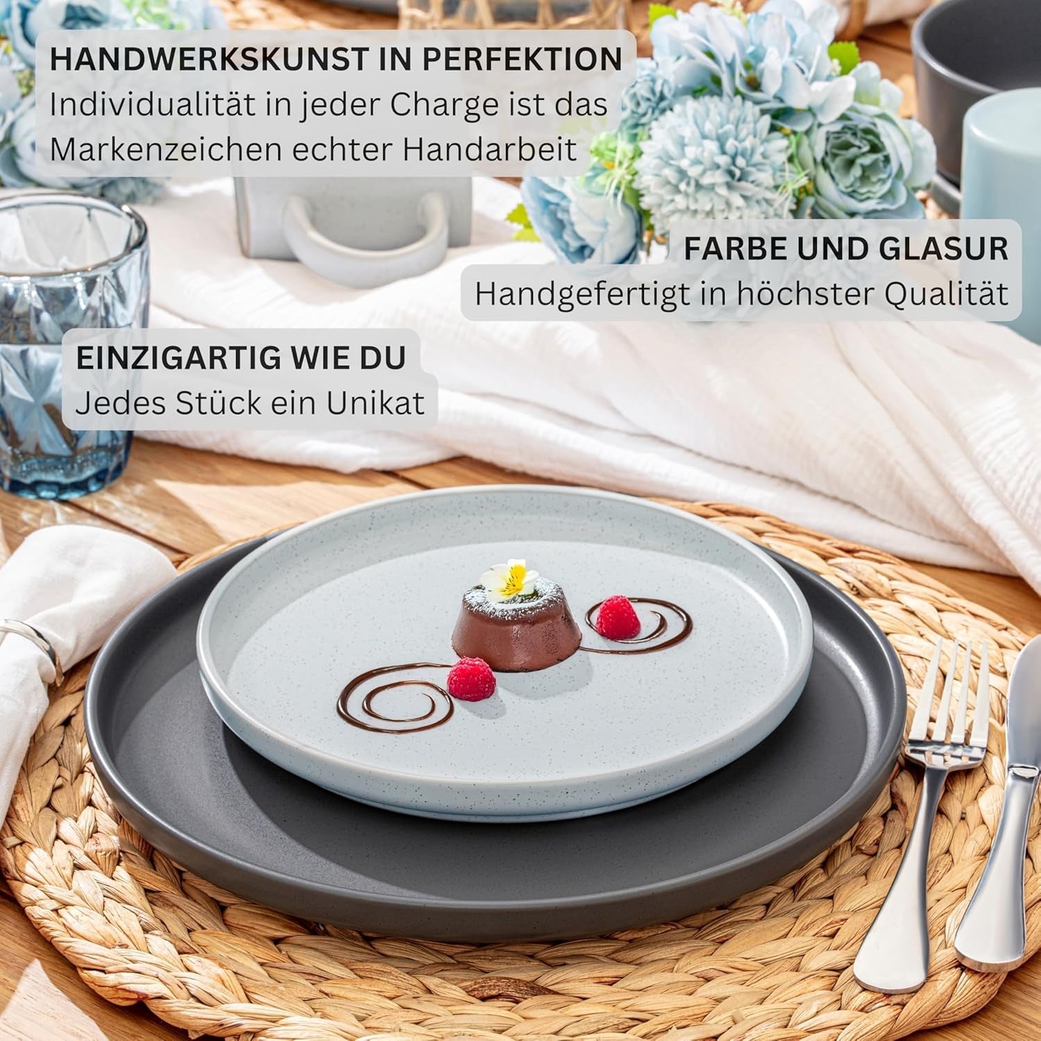SÄNGER Leeds | Set di stoviglie in gres da 12 pezzi Set di piatti piani per 4 persone (4 piatti piani, 4 piatti dessert, 4 ciotole), stoviglie colorate antigraffio | LA COLLEZIONE DI VALORE