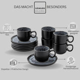 SANGER Sydney | Set di tazzine da caffè in ceramica da 12, set di tazze da moka per 6, tazze e piattini, lavabili in lavastoviglie e adatti al microonde, grigio scuro, 80 ml | LA COLLEZIONE DI VALORE