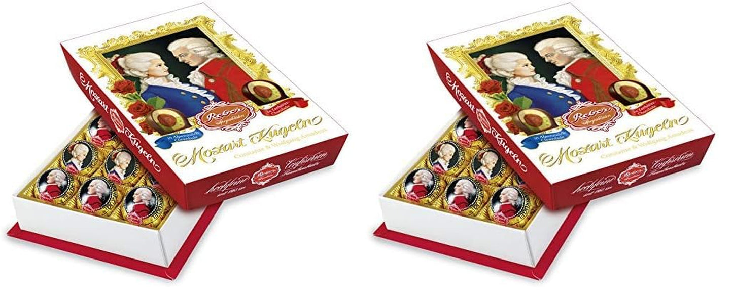 Reber Mozart palline al cioccolato fondente, confezione da 6 con marzapane e torrone, vegan - 1 x 120 g