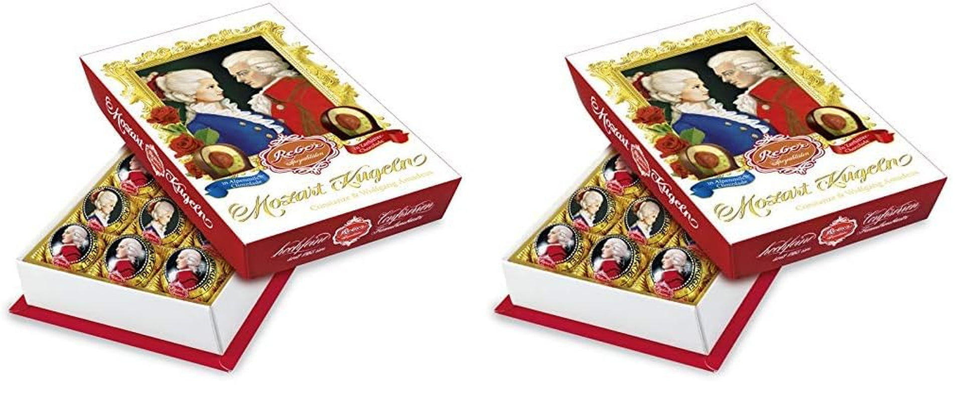 Reber Mozart palline al cioccolato fondente, confezione da 6 con marzapane e torrone, vegan - 1 x 120 g
