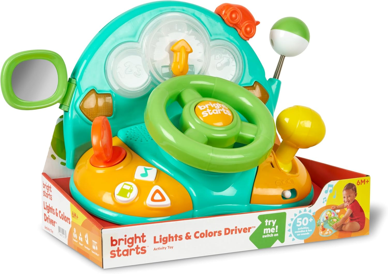Bright Starts, volante giocattolo, conducente di luci e colori, con musica, rumori dell'auto, indicatori, leva del cambio e altro ancora Bebe Toys Naty Shop Multicolor 1