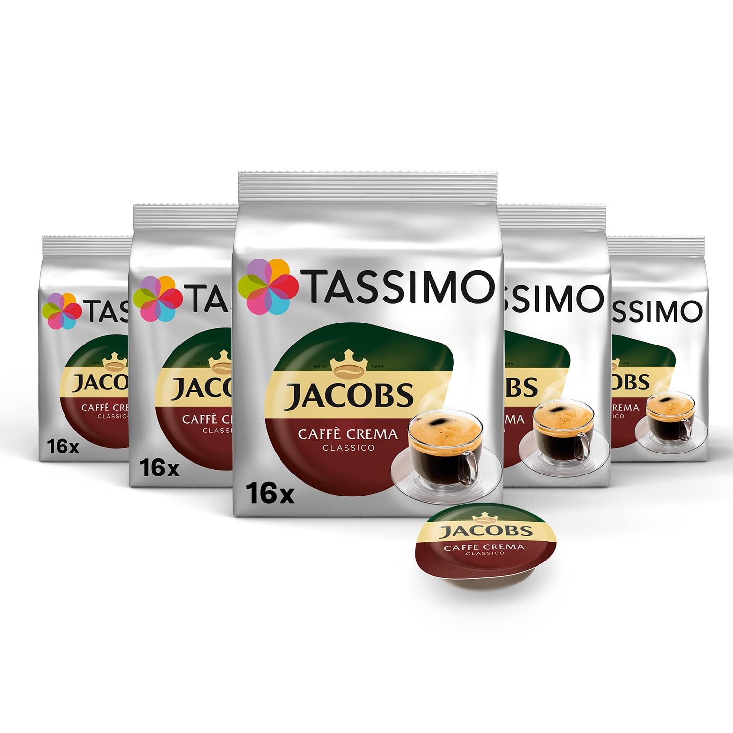 Tassimo Kapseln Jacobs Caffè Crema Classico, 5 x 16 cialde, 80 Kaffeekapseln