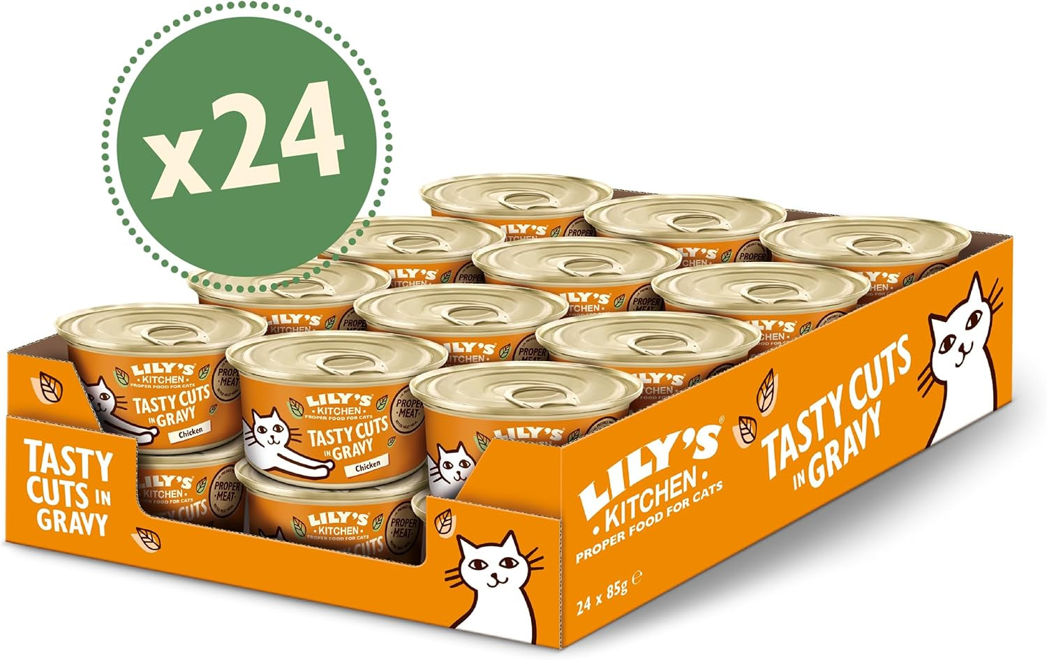 Lily's Kitchen Alimento umido naturale per gatti adulti, in scatola, gustosi pezzi in salsa di pollo, ricetta senza cereali (24 vassoi x 85 g)