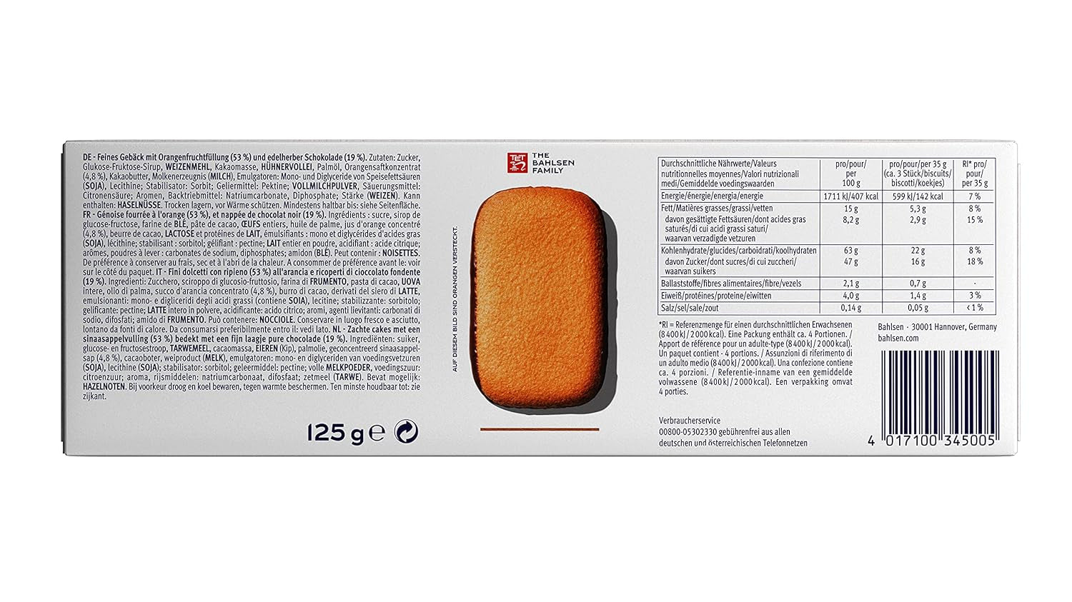 Bahlsen Messino Edelherb - Confezione da 4 - Edelherb Pasta soffice con ripieno di cioccolato e arancia (1 x 125g)