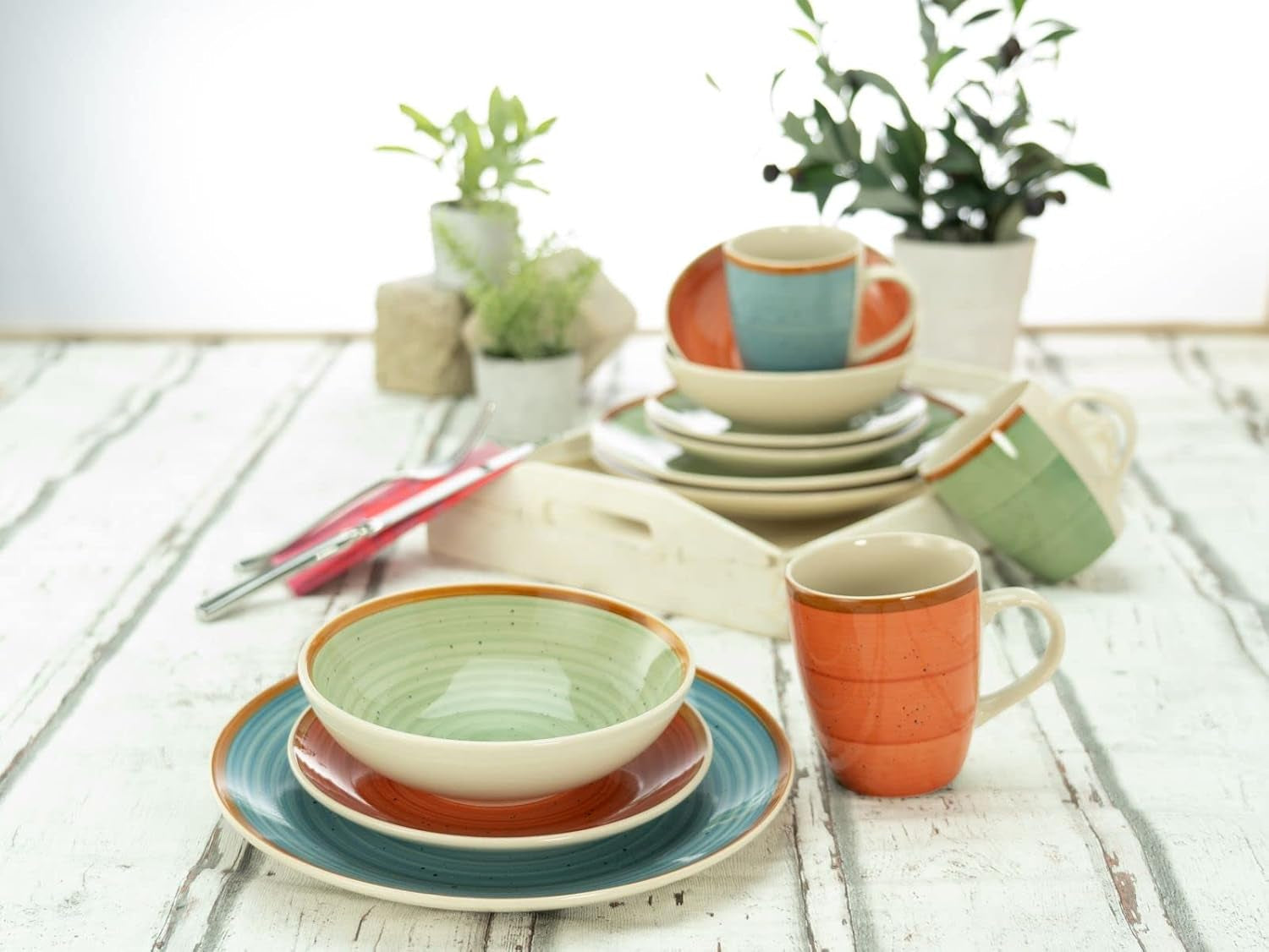 CreaTable, 22851, serie COUNTRY, set di stoviglie da 24 pezzi per 6 persone, servizio combinato in porcellana, lavabile in lavastoviglie e adatto al microonde, produzione di qualità