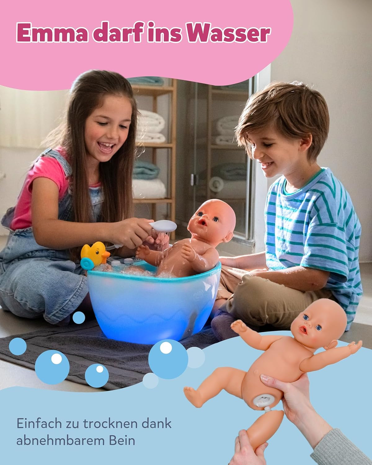 BABY Born Emma - bambola baby 43 cm - 10 funzioni inclusi accessori e materasso - Funziona completamente senza batterie - Adatto a bambini dai 3 anni in su