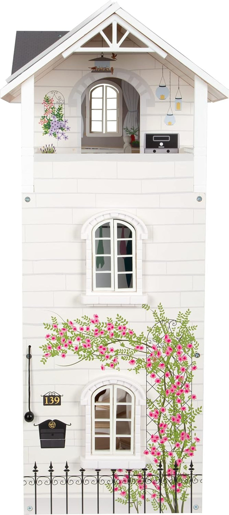 Casa delle bambole Small Foot Casa a schiera in legno a 3 piani con facciata aperta e 12 mobili per 3 anni e oltre 11802 Case delle bambole Bianco Grigio Naty Shop