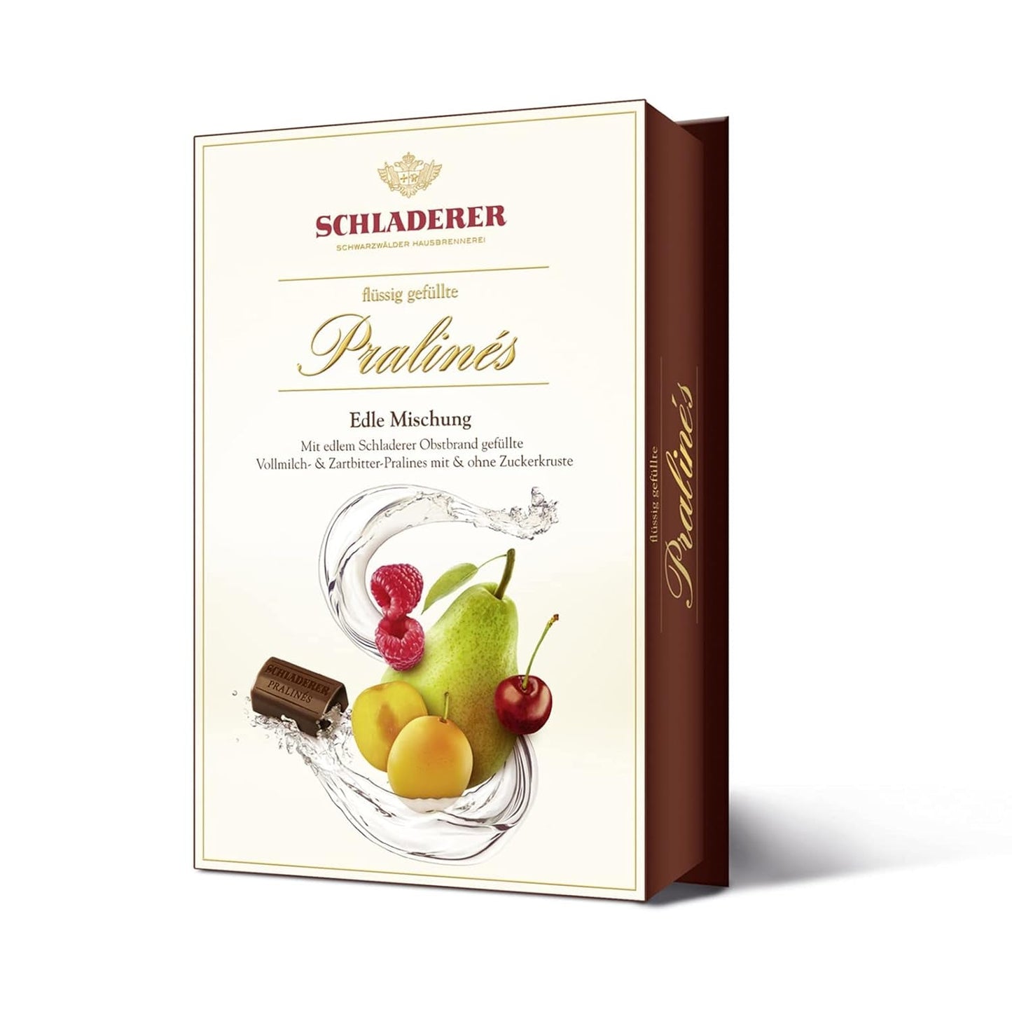 Praline RCP Schladerer, assortimento fine, cioccolato al latte e fondente, con e senza crosta di zucchero, ripieno liquido, contiene alcol, ottimo regalo, 255g