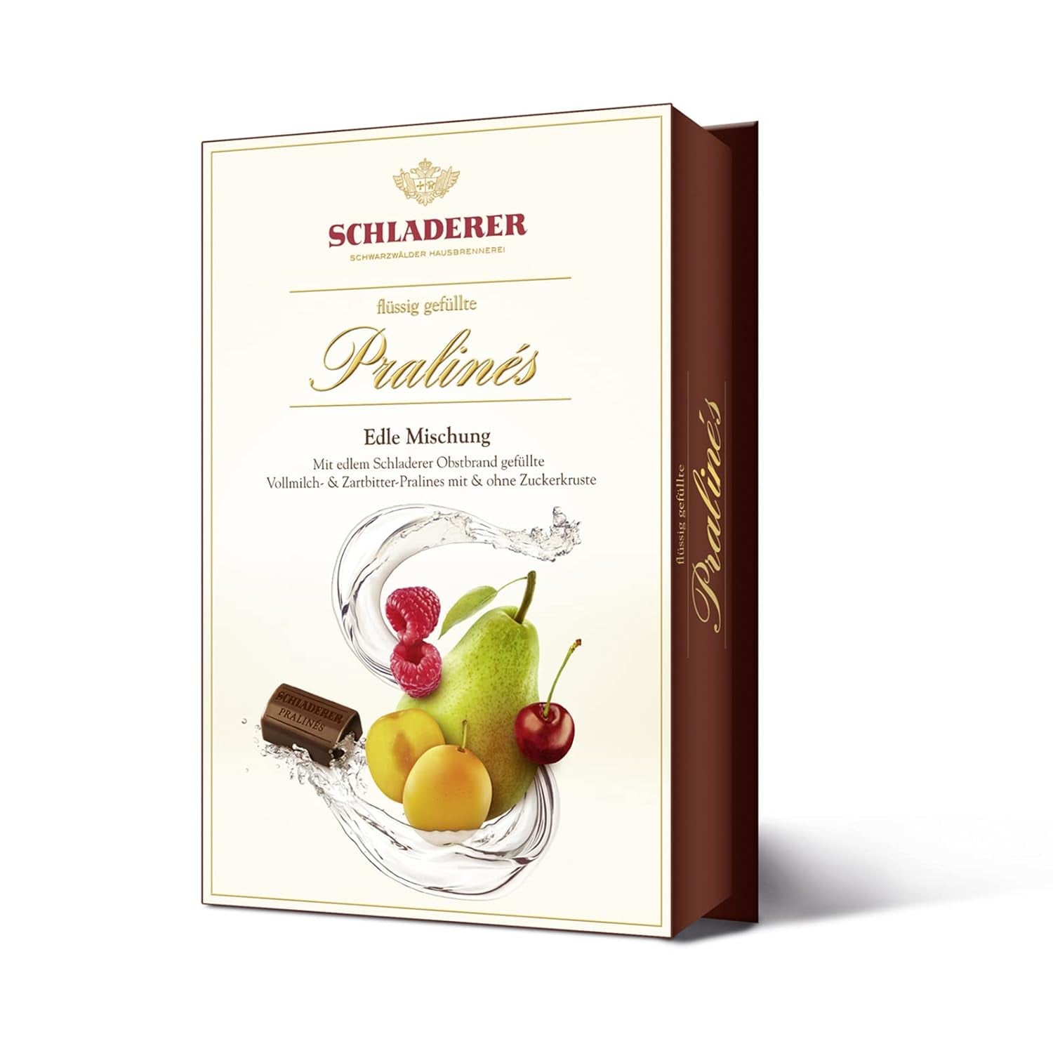 Praline RCP Schladerer, assortimento fine, cioccolato al latte e fondente, con e senza crosta di zucchero, ripieno liquido, contiene alcol, ottimo regalo, 255g
