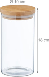 Relaxdays Barattoli con Coperchio in Bambù Set da 3 Barattoli Rotondi in Vetro 1000 ml a Tenuta Trasparente/Naturale 18x10 cm Scatole per Alimenti Naty Shop
