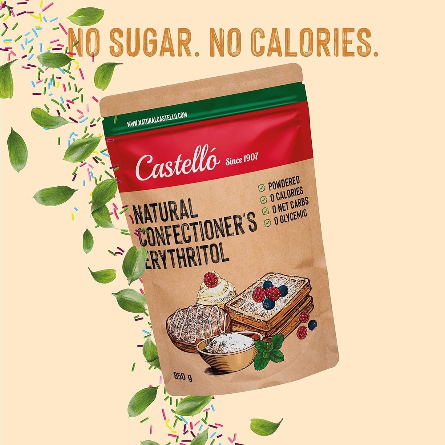 Eritritolo naturale - Zucchero a velo | 10G = 7G di zucchero, 850 grammi Dolcificanti Naty Shop