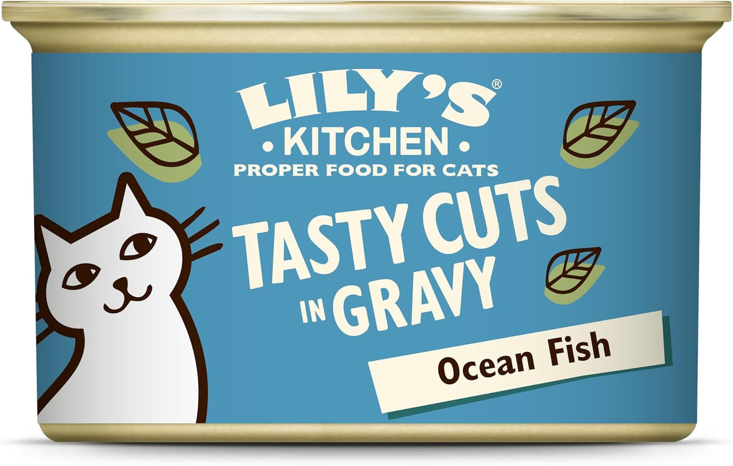 Lily's Kitchen Fish Tasty Cuts Cibo umido per gatti - Confezione da 24 (24 x 85 g) Deliziosi pezzi di pesce in salsa per gatti