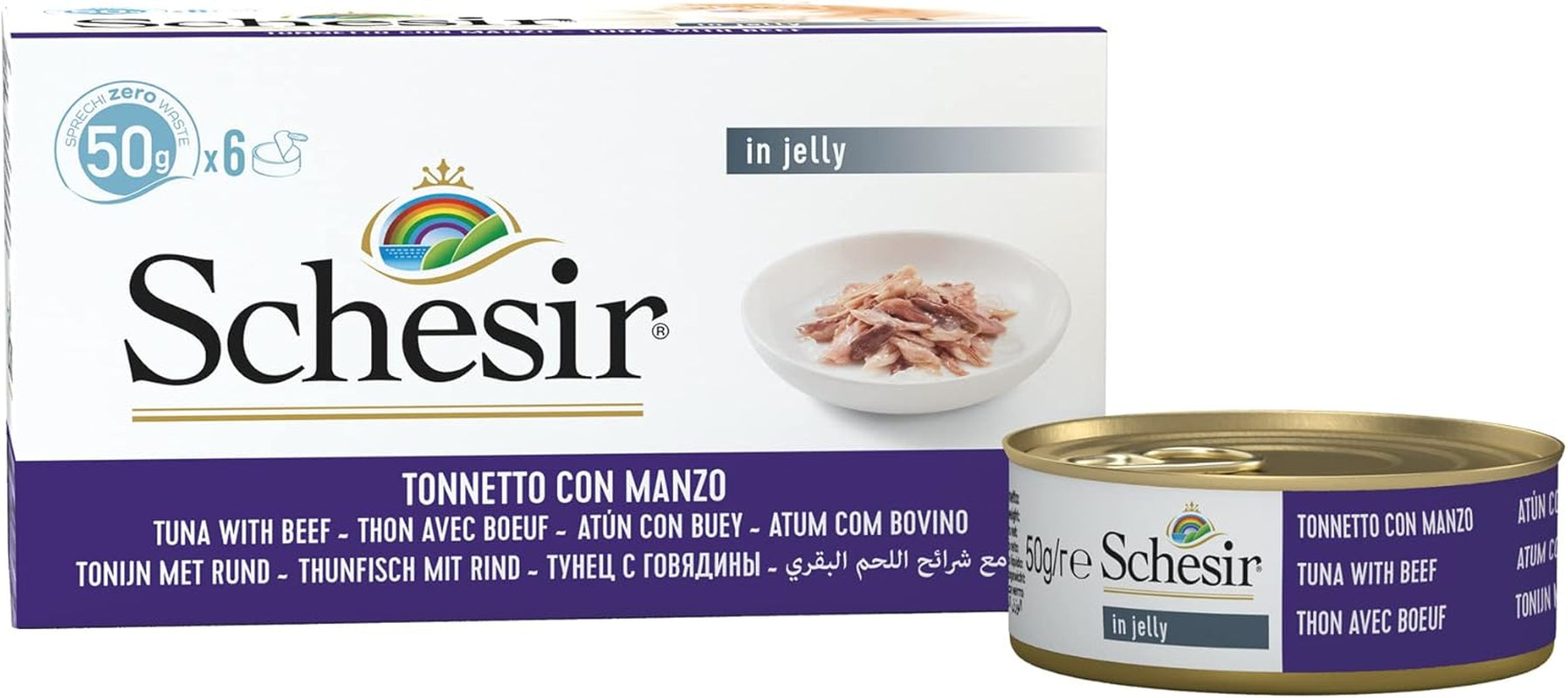 Gelatina per Gatti con Tonno e Manzo, Cibo Umido per Gatti in Gelatina, 8 x 6 Lattine x 50g