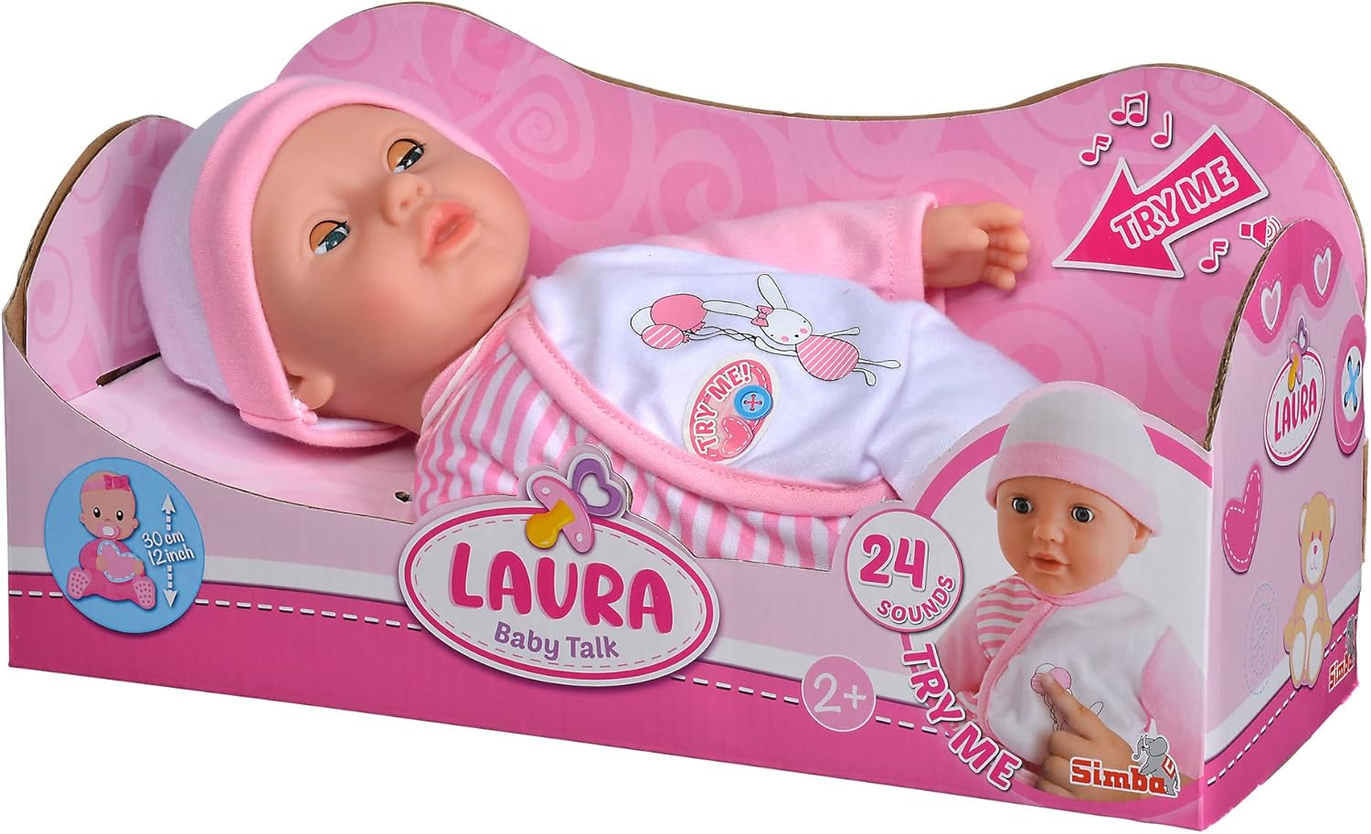 Simba 105140020 - My Love Baby Talk, bambola dal corpo morbido con occhi assonnati in una graziosa tuta, emette 24 suoni da bambino, 30 cm, bambola per bambini dai 2 anni