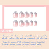 24 pezzi French Press On Nails Breve design argento lucido Unghie artificiali ovali Colla su unghie lucide acriliche Unghie finte per donne ragazze