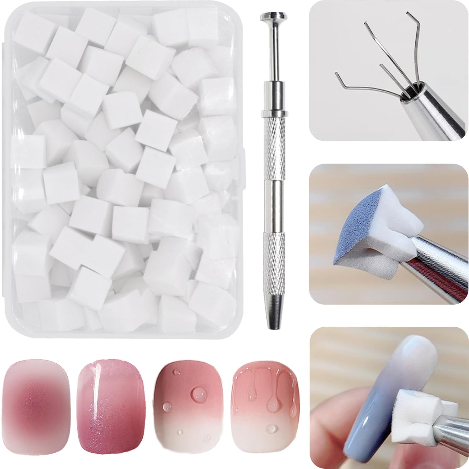 100 Stück Nail Art Schwamm Mit Metallgreifer, Sponge Brush Applicator, Sponge Nagel Pinsel, Nageldesign Zubehör Schwammpinsel, Verwendet, Um Eine Varavländ Von Gradient Nail Art Patterns Zu Ersetlen