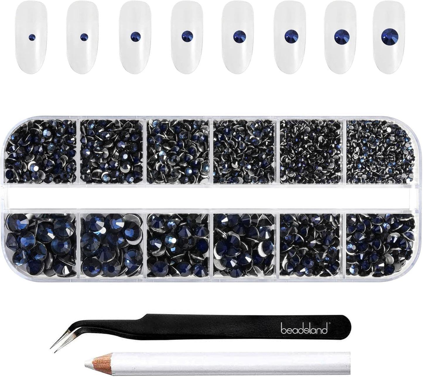 Beadsland 2500 pezzi di vetro per nail art strasssteine ​​​​Kristall Flatback Edelsteine ​​​​Runde, ​​für Handwerk Gemischt 8 Größen SS4 ~ SS30 con picking Pinzette e Stift (Kristall Weiss)