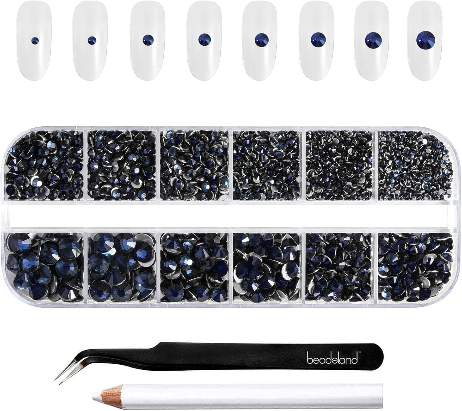 Beadsland 2500 pezzi di vetro per nail art strasssteine ​​​​Kristall Flatback Edelsteine ​​​​Runde, ​​für Handwerk Gemischt 8 Größen SS4 ~ SS30 con picking Pinzette e Stift (Kristall Weiss)