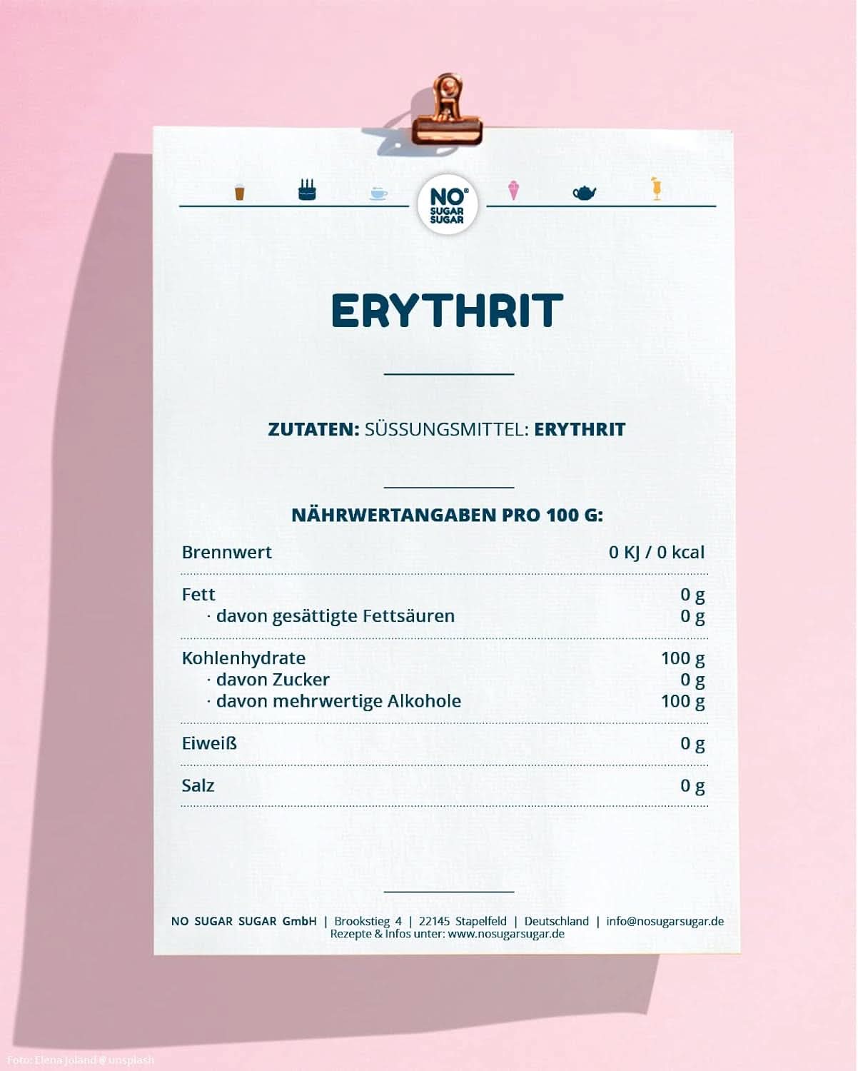 No Sugar, Eritritolo naturale senza calorie, utilizzabile come sostituto dello zucchero, 4,5 Kg Dolcificanti Naty Shop