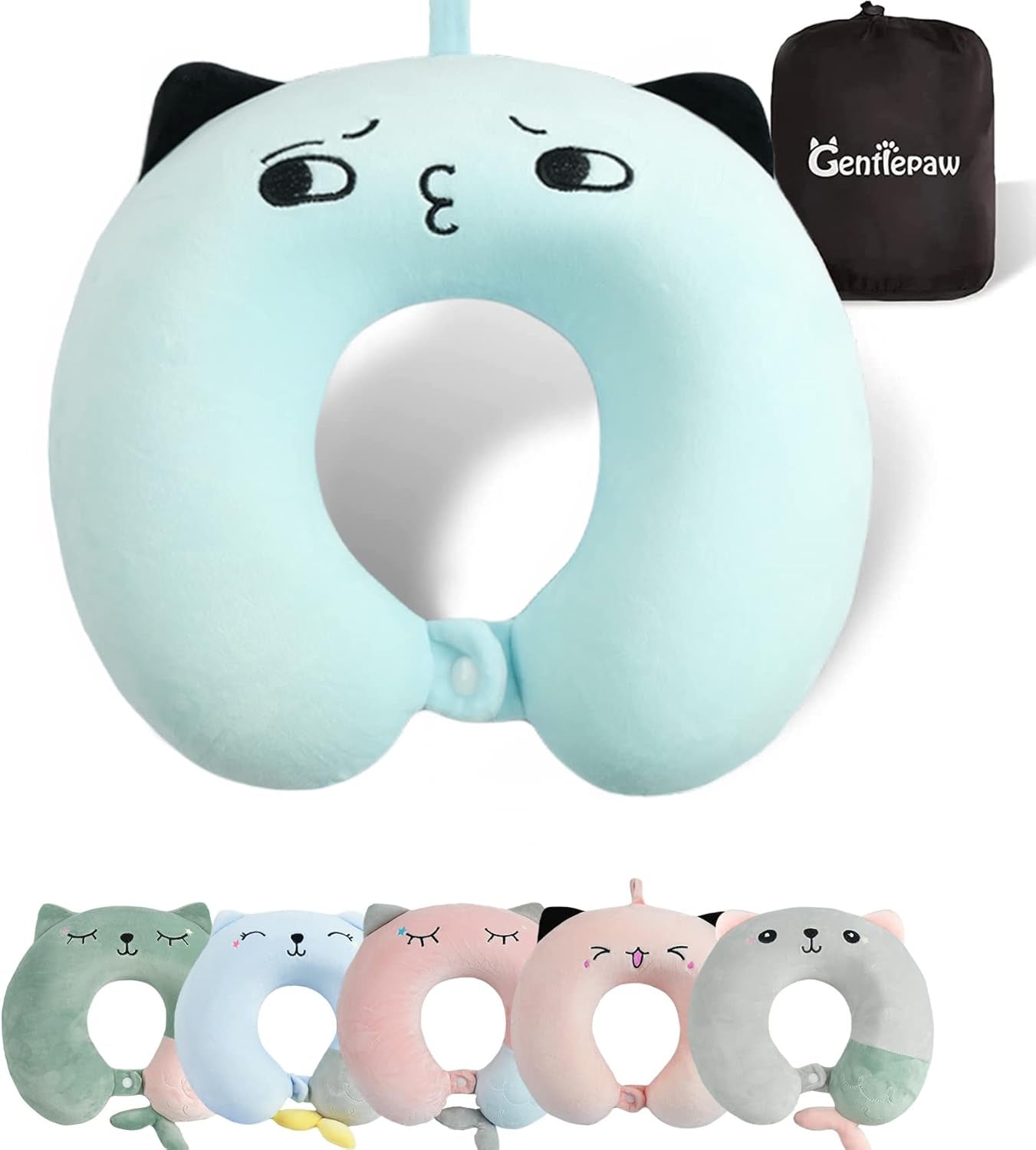 Cuscino per il collo, Cuscino per il collo per bambini per aereo, auto, viaggio in treno, Cuscino da viaggio in memory foam per adulti, Cuscino a forma di U con motivo animale carino, Fodera staccabile (Rosa2) Naty Shop Cuscini ortopedici cervicali Blu2