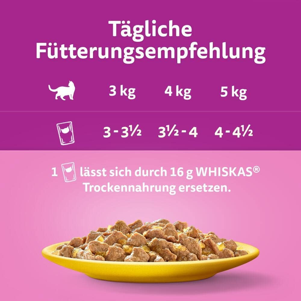 Whiskas 1+ cibo umido per gatti con pollo in gelatina, 28x85g (1 confezione) - Cibo umido di alta qualità per gatti adulti in bustine da 28 porzioni
