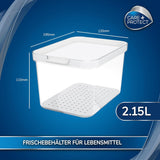CARE + PROTECT Contenitore per alimenti intelligente, perfettamente impilabile, organizer per frigorifero, protegge gli alimenti dall'umidità, mantiene gli alimenti freschi più a lungo, 2,15 l Contenitori per alimenti Naty Shop